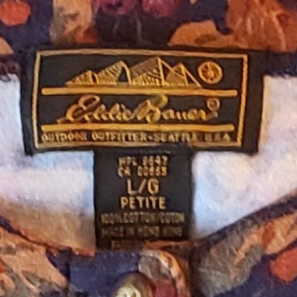 Vintage Eddie Bauer Navy Leaves Dress Modest - Picture 6 of 8